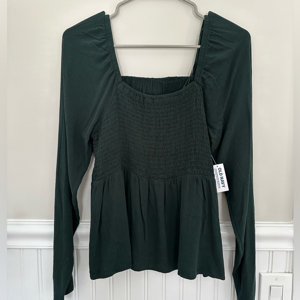 Long Sleeve Smocked Peplum Blouse